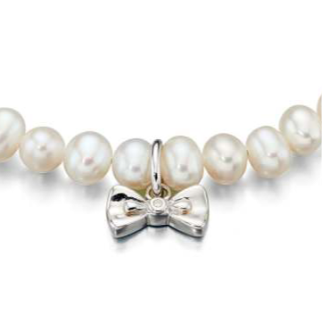 Diamond, Pearl & Sterling Silver Bow Charm Children's Bracelet