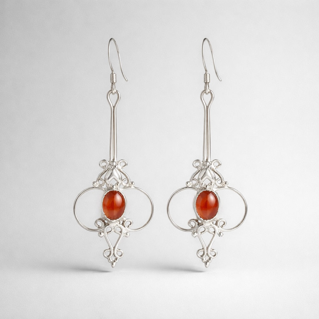 Intricate Filigree Carnelian Sterling Silver Drop Earrings