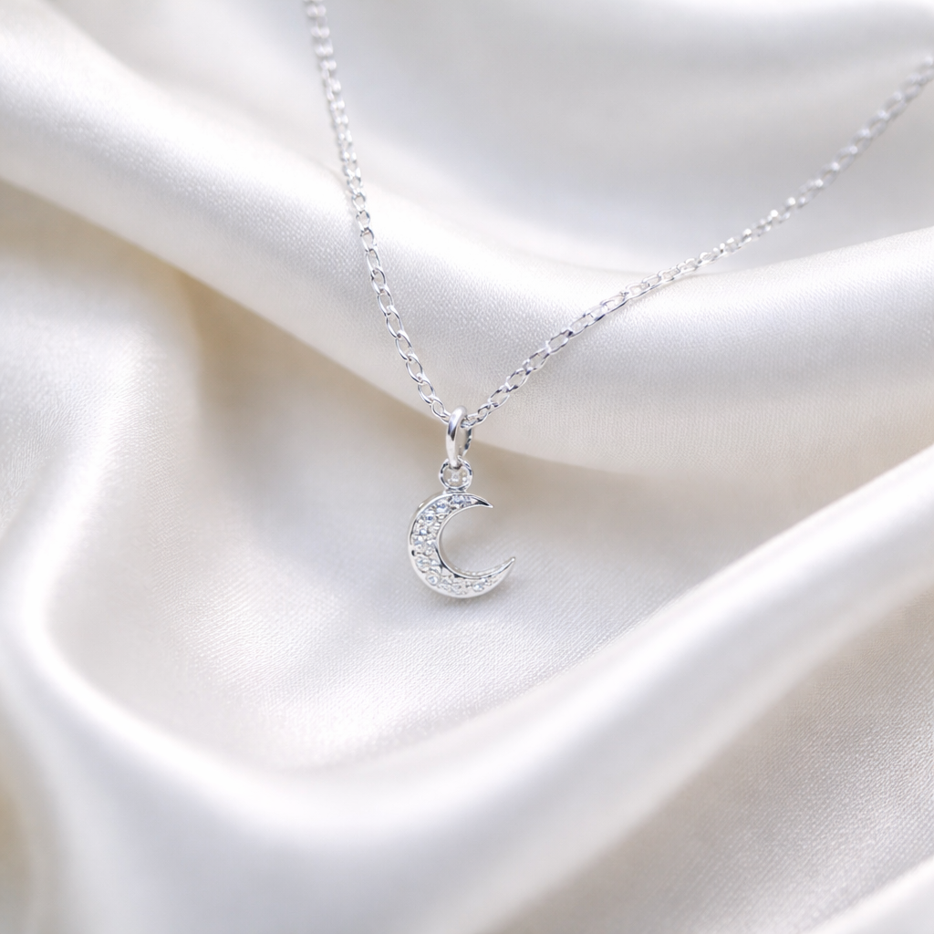 Cubic Zirconia Sterling Silver Moon Necklace