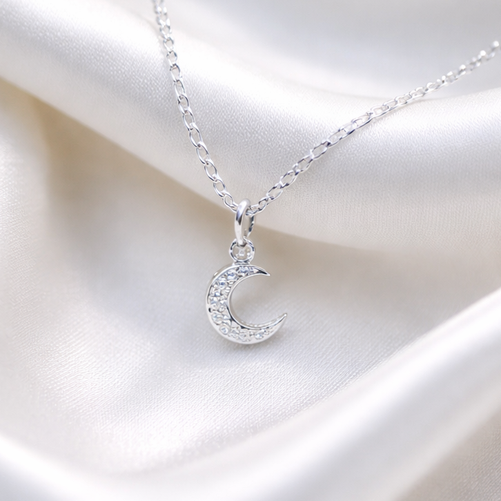 Cubic Zirconia Sterling Silver Moon Necklace