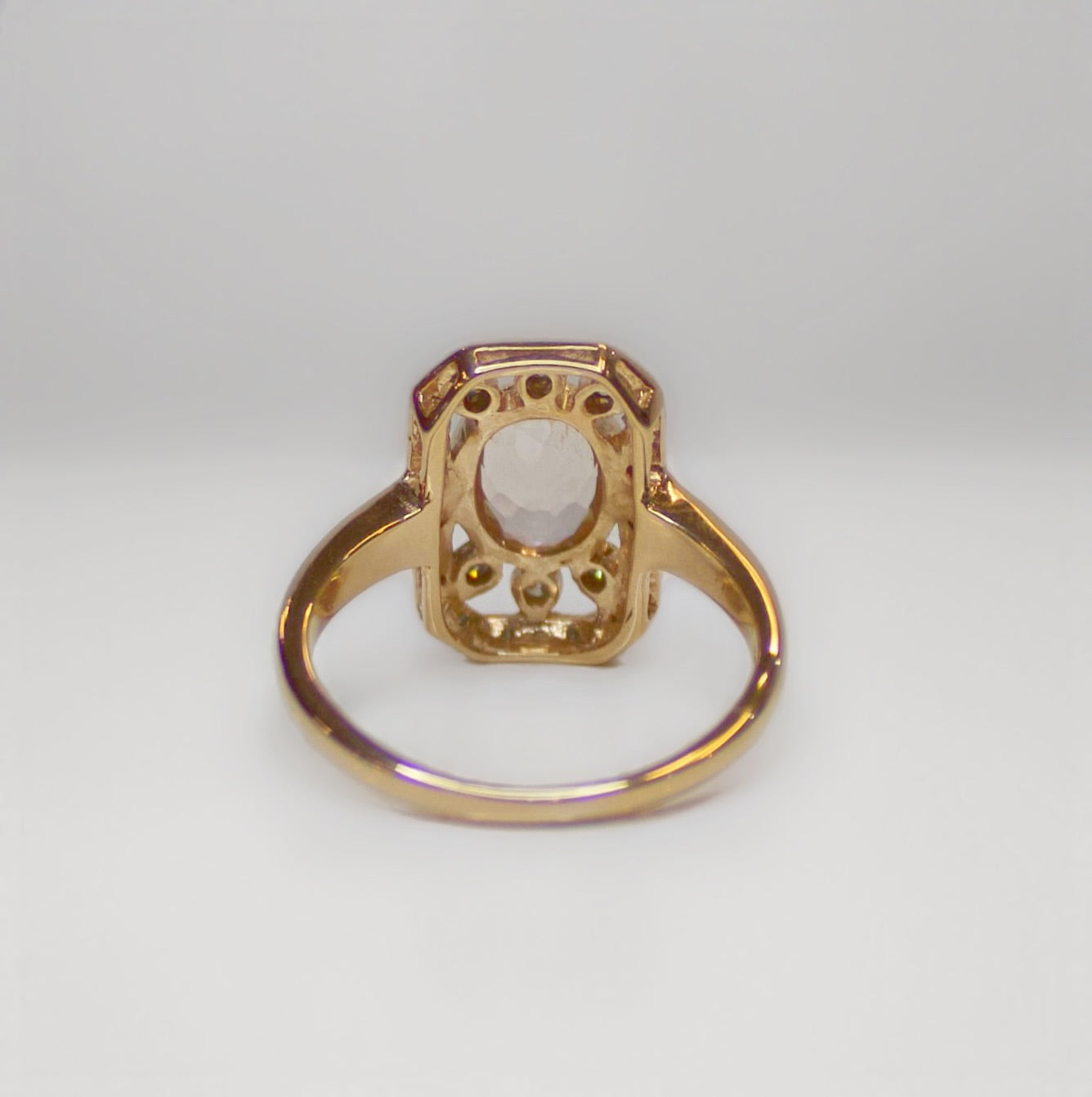 Art Deco Inspired 9ct Rose Gold Morganite and Diamond Ring – Size N ½