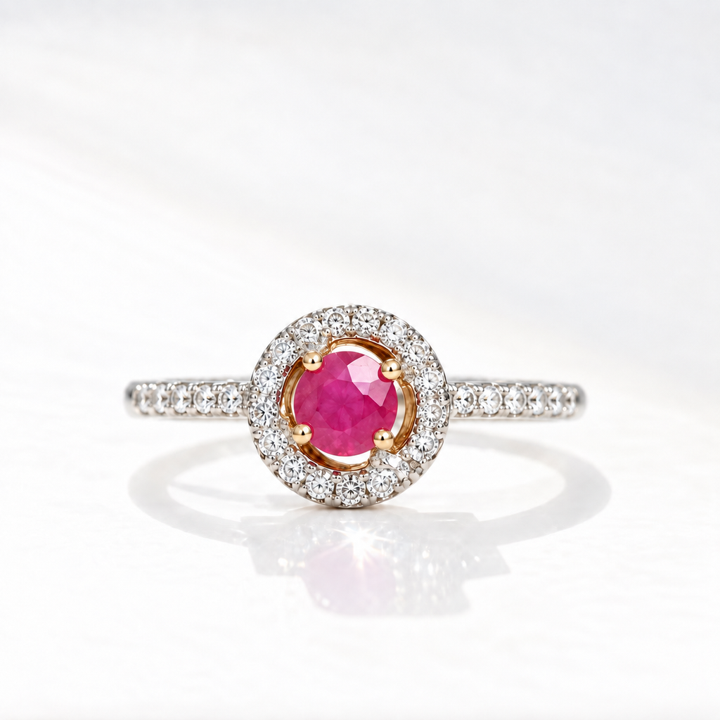 Pink Ruby and Diamond Dainty 9ct Yellow Gold Ring | Size N