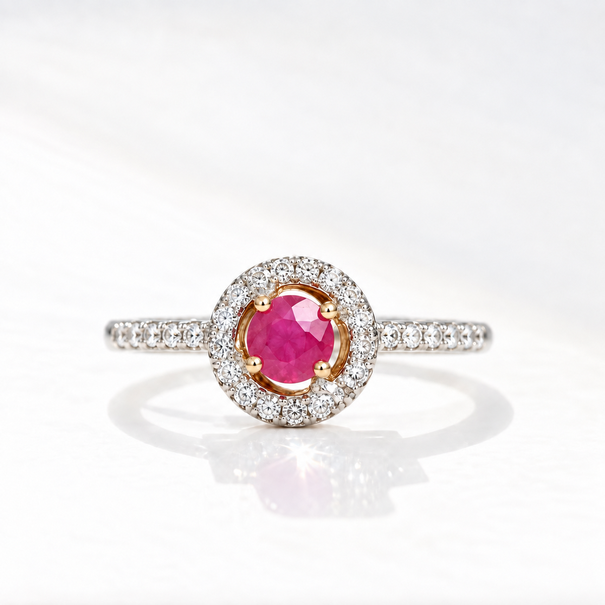 Pink Ruby and Diamond Dainty 9ct Yellow Gold Ring | Size N