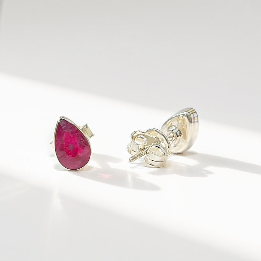 Pear-Cut Ruby Sterling Silver Dainty Stud Earrings