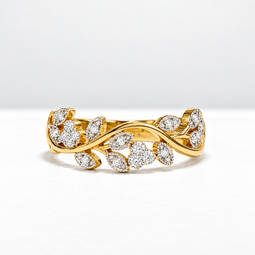 'The Flora' Floral Diamond 18ct Yellow Gold Band Ring | Size M ½