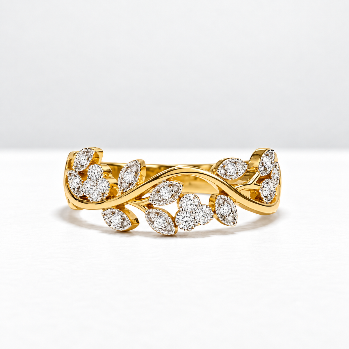 'The Flora' Floral Diamond 18ct Yellow Gold Band Ring | Size M ½