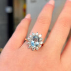 Aquamarine and Diamond Classic Cluster 14ct Yellow Gold Ring | Size N ½