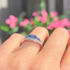 Art Deco Reproduction Madagascar Blue Sapphire and Diamond 9ct White Gold Ring | Size O