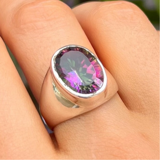 Chunky Sterling Silver Mystic Topaz Ring - Size N