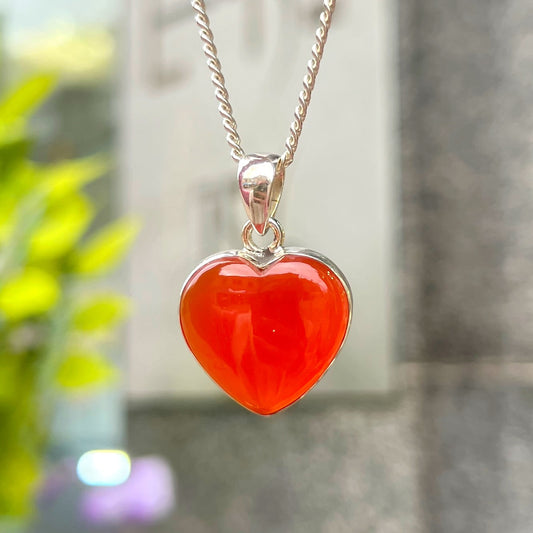 Sterling Silver Orange Carnelian Love Heart Necklace