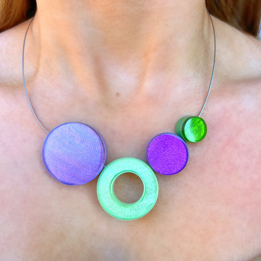 ‘Watch This Space’ Mint Green & Purple Circle Necklace