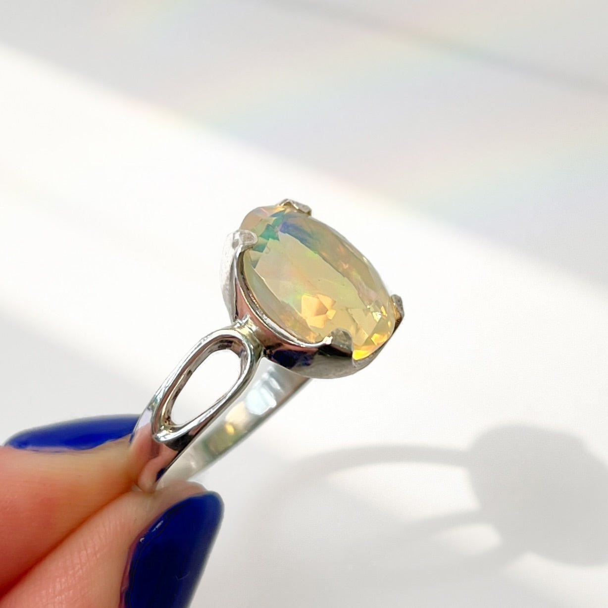 Natural Opal Sterling Silver Cocktail Ring | Size O