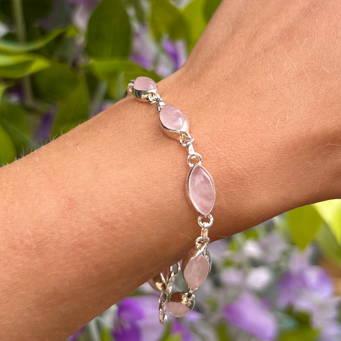 Sterling Silver Pink Rose Quartz Bracelet