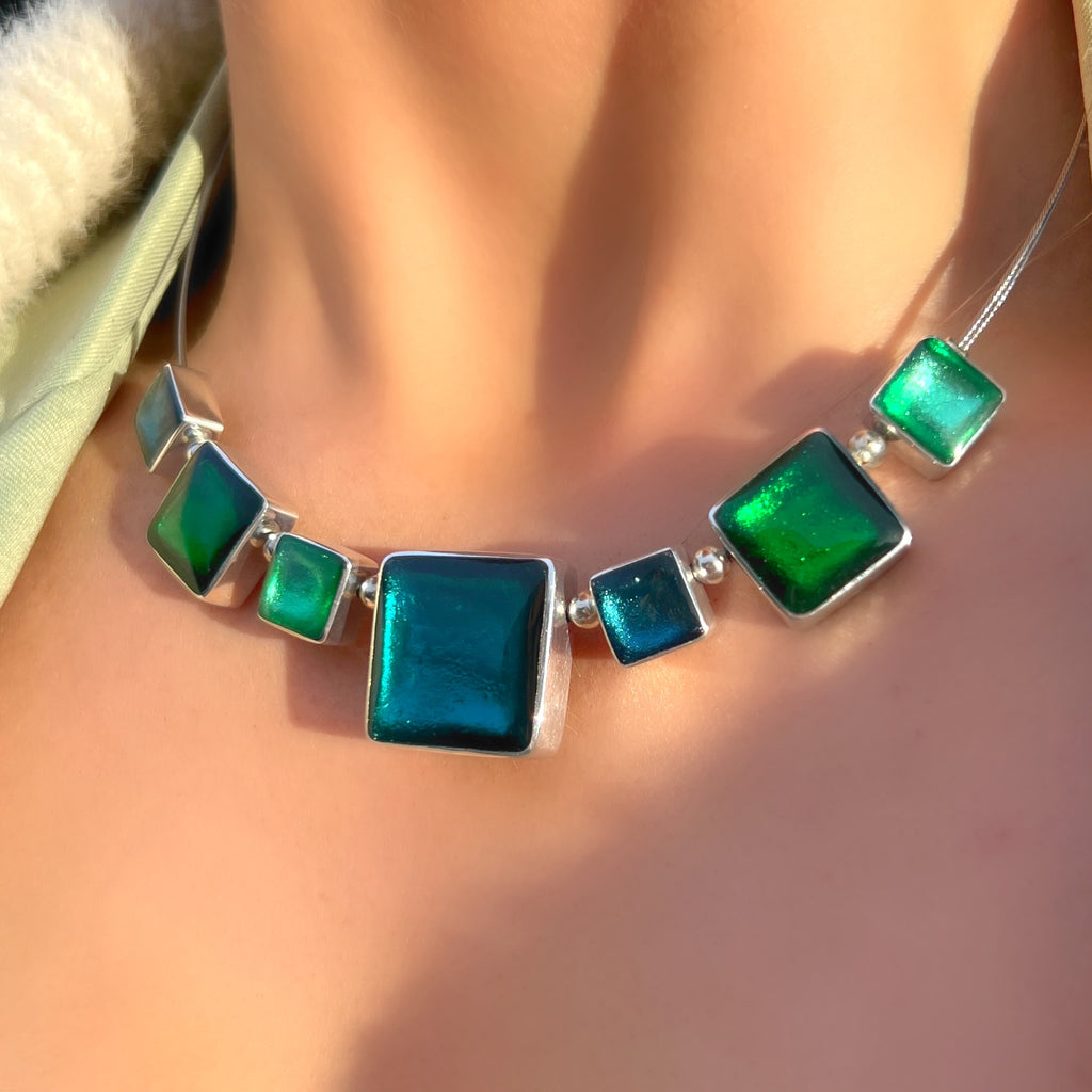 Blue & Green Square Necklace | Watch This Space