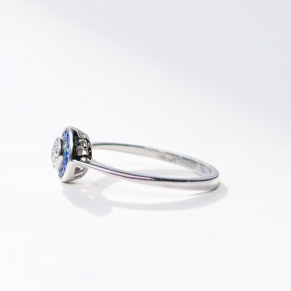 Art Deco Inspired Sapphire and Diamond Platinum Engagement Ring | Size N