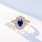 Ceylon Sapphire and Diamond 18ct Yellow Gold Cluster Ring | Size M ½