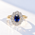 Ceylon Sapphire and Diamond 18ct Yellow Gold Cluster Ring | Size M ½
