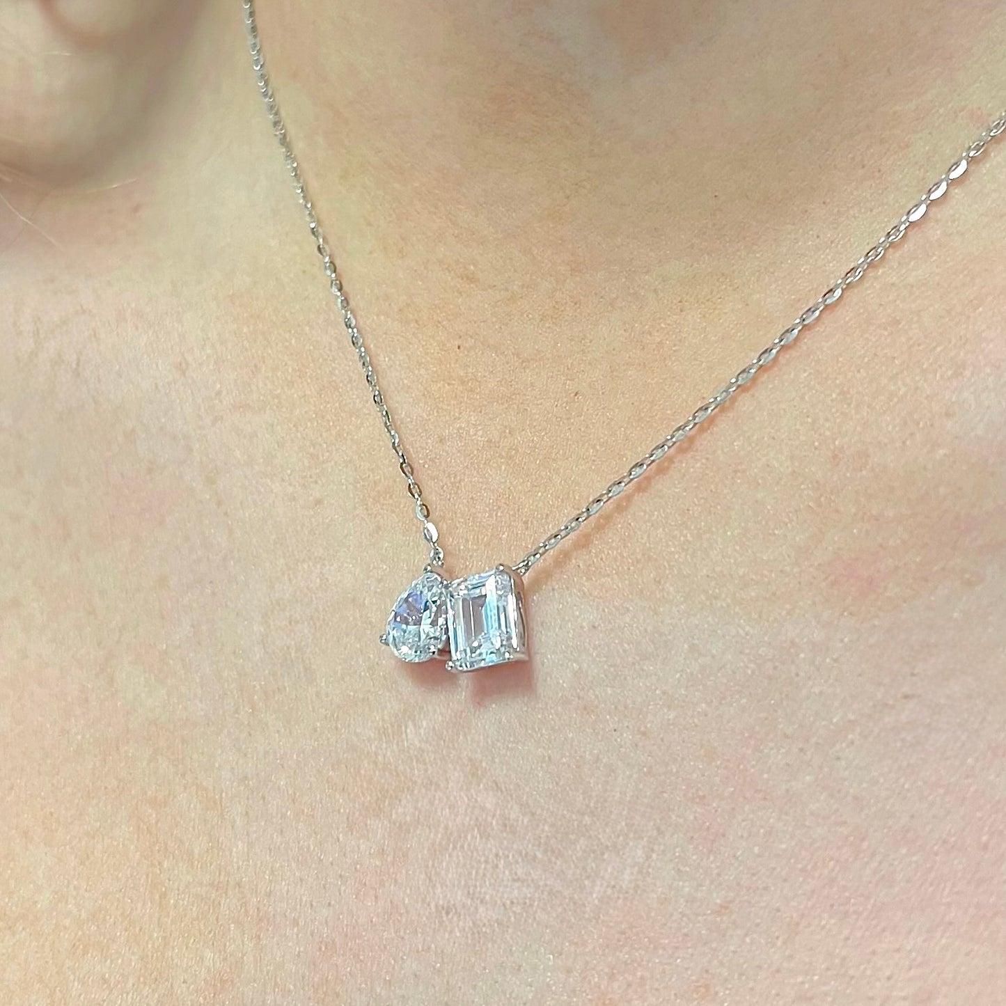 Cubic Zirconia ‘Toi et Moi’ Sterling Silver Necklace