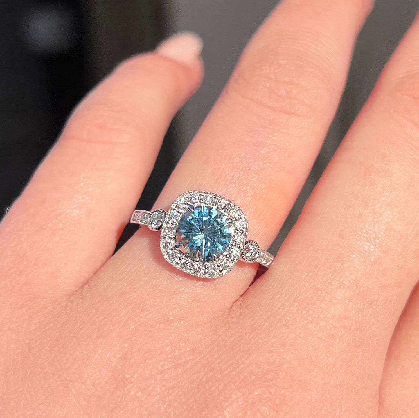 Aquamarine and Diamond 18ct White Gold Ring | Size M ½