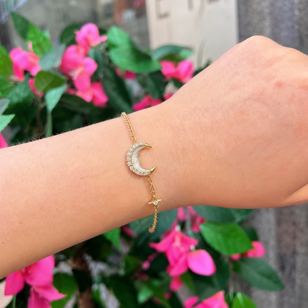 Mother of Pearl Crescent Moon 14ct Gold Plated Bracelet | Ania Haie