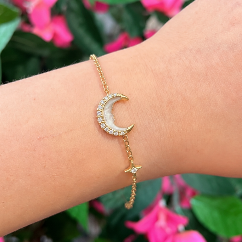 Mother of Pearl Crescent Moon 14ct Gold Plated Bracelet | Ania Haie