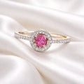 Pink Ruby and Diamond Dainty 9ct Yellow Gold Target Ring | Size N
