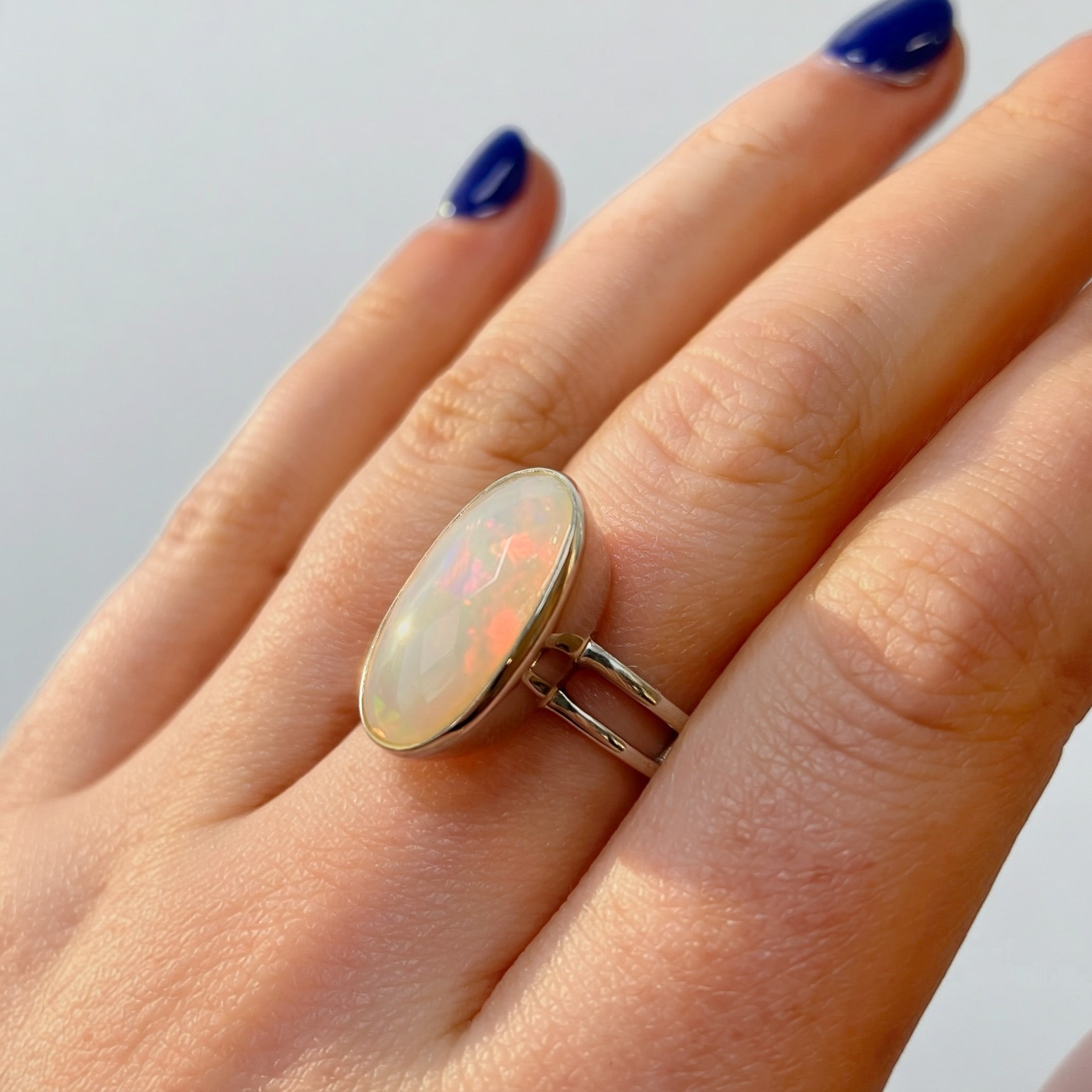 Natural Opal Sterling Silver Cocktail Ring | Size R ½