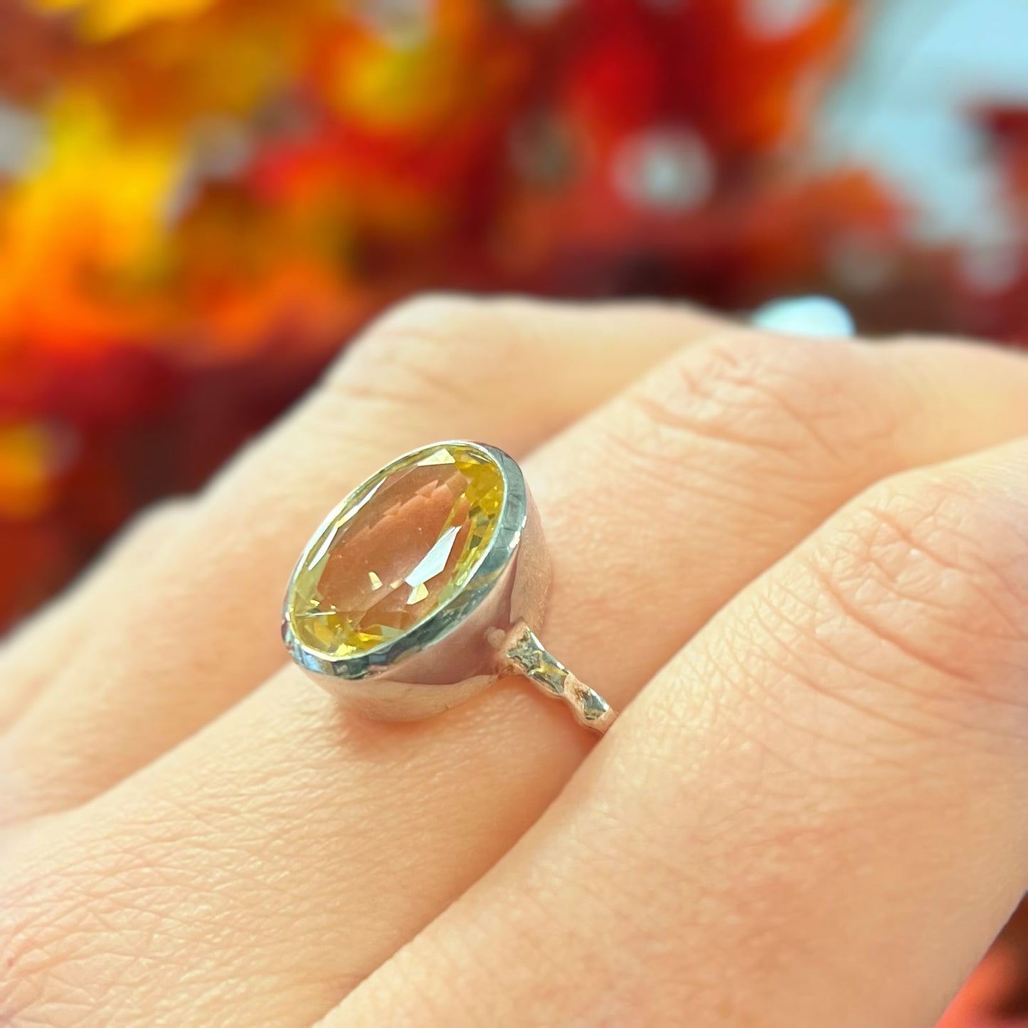 Sterling Silver Bezel-Set Oval Citrine Solitaire Ring - Size S