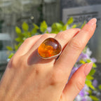 Orange Amber Sterling Silver Super Chunky Ring | Adjustable Size