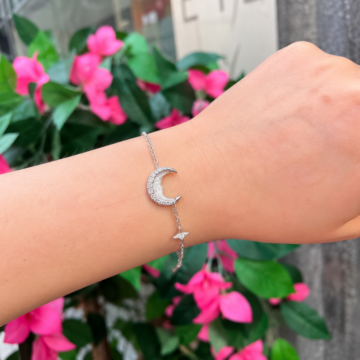 Mother of Pearl Crescent Moon Sterling Silver Bracelet | Ania Haie