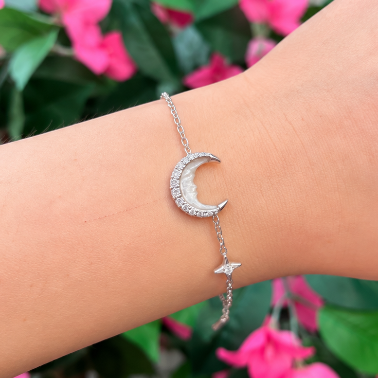 Mother of Pearl Crescent Moon Sterling Silver Bracelet | Ania Haie