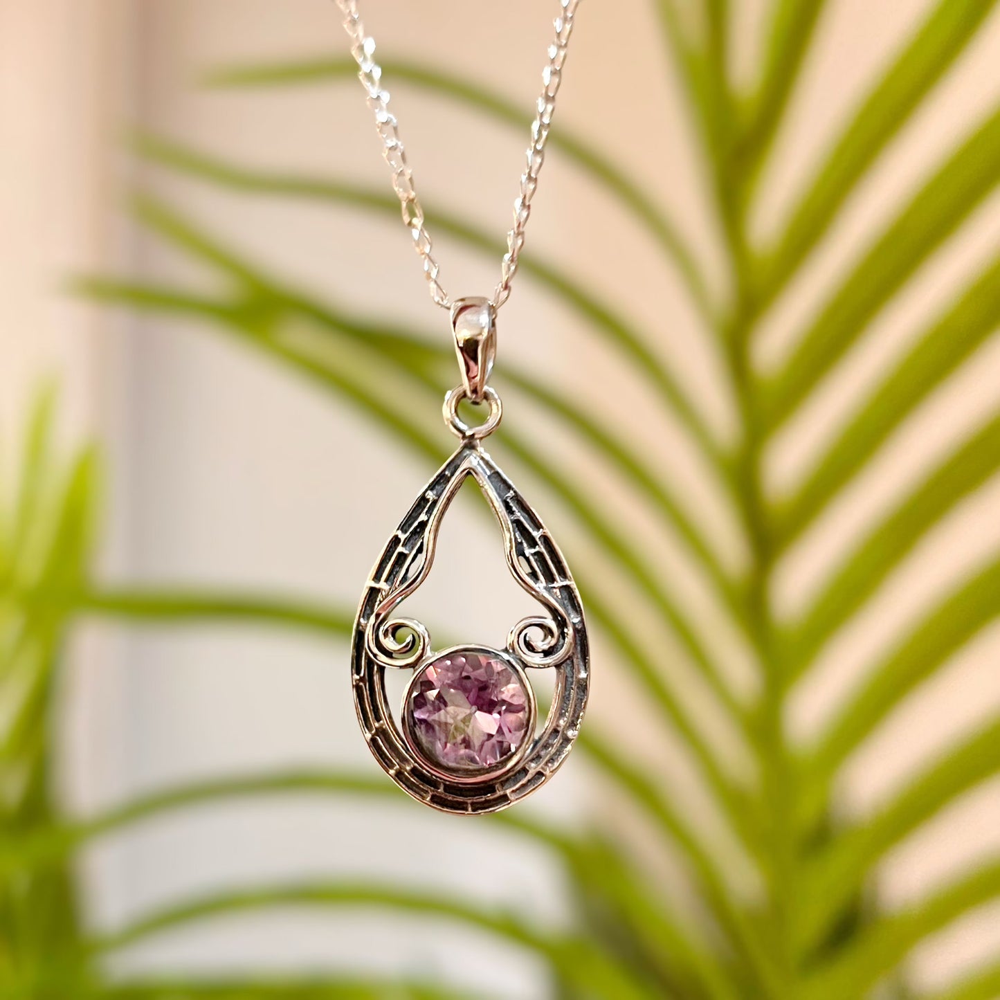 Sterling Silver Oxidised Detailed Amethyst Necklace