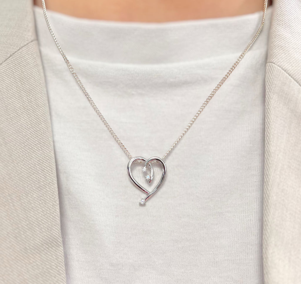 Cubic Zirconia Sterling Silver Swirling Heart Necklace