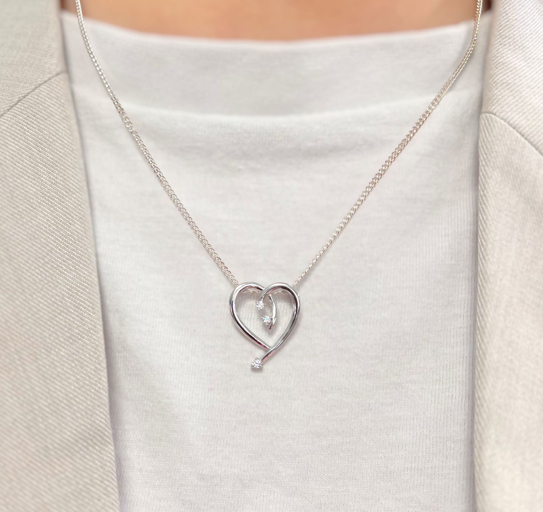 Cubic Zirconia Sterling Silver Swirling Heart Necklace