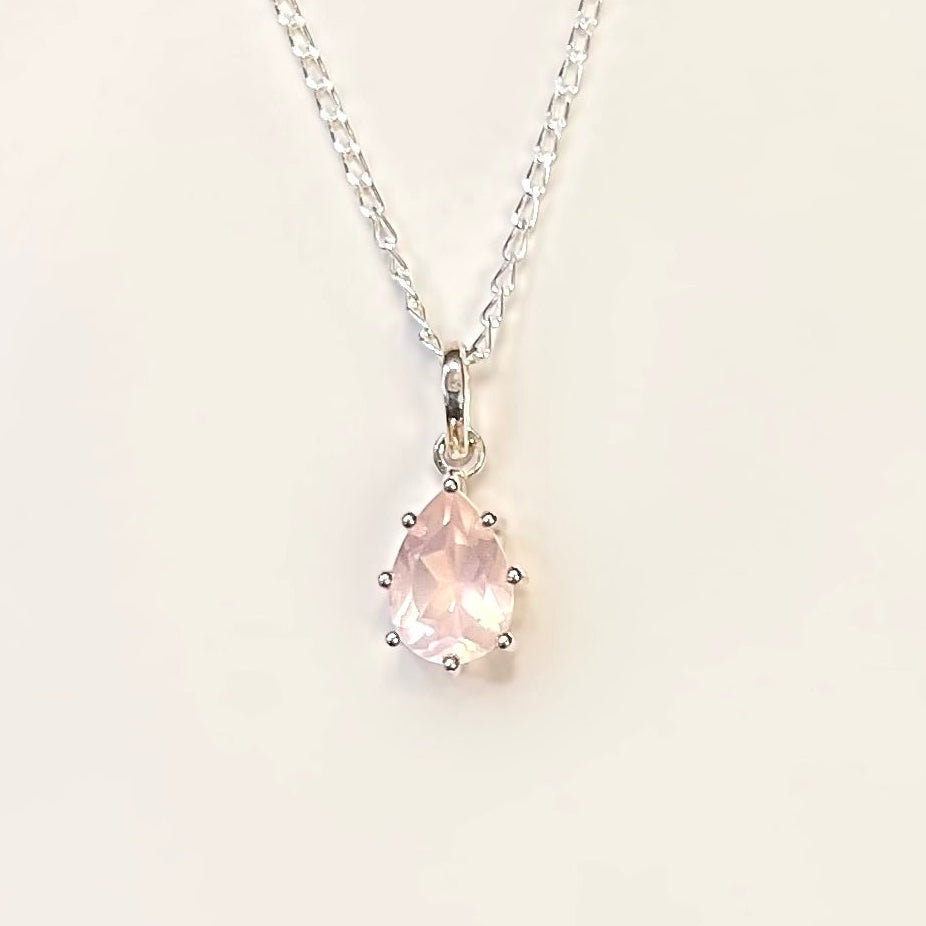 Pink Rose Quartz Sterling Silver Necklace