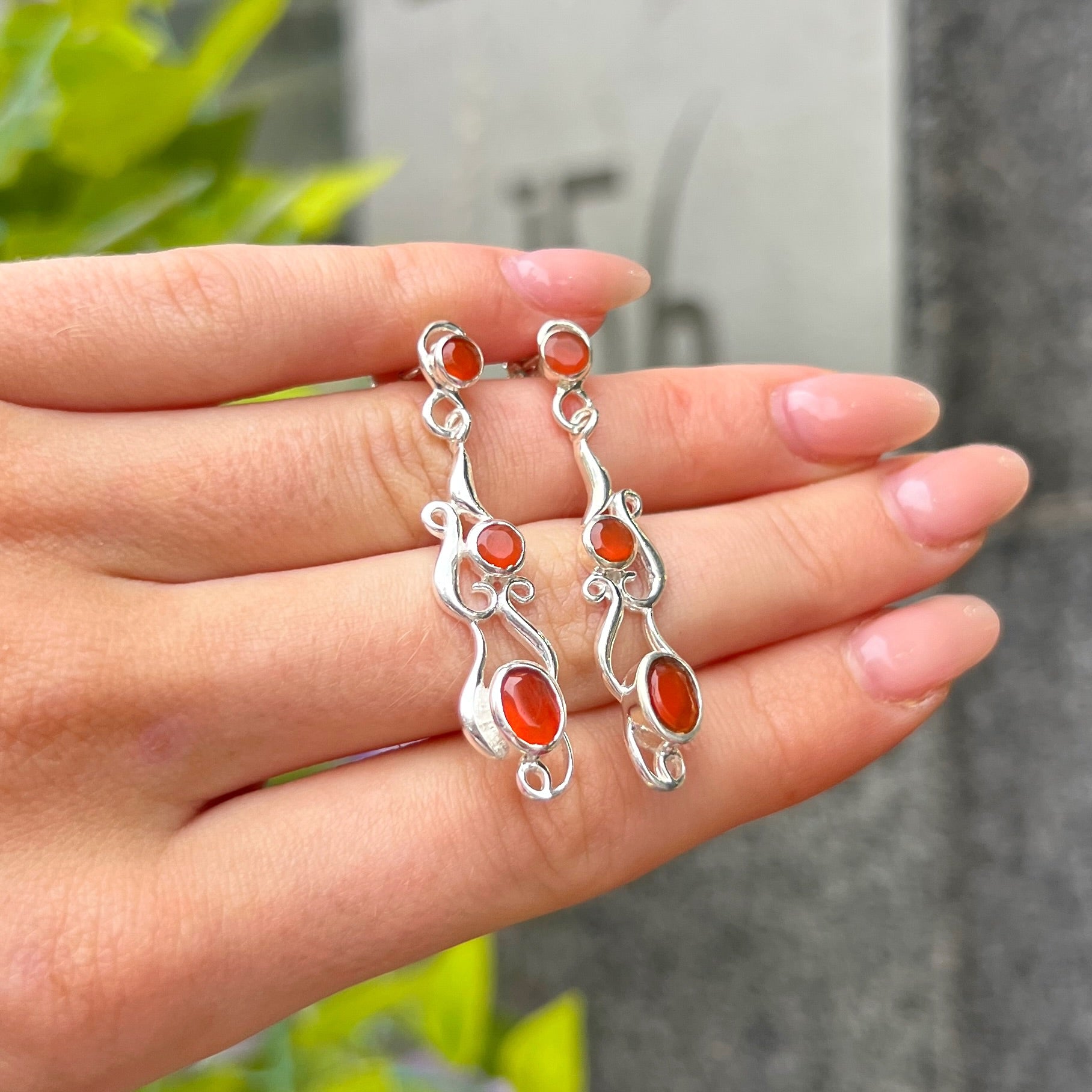 Carnelian Intricate Sterling Silver Drop Earrings