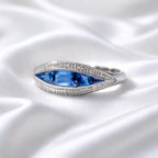 Art Deco Reproduction Madagascar Blue Sapphire and Diamond 9ct White Gold Ring | Size O