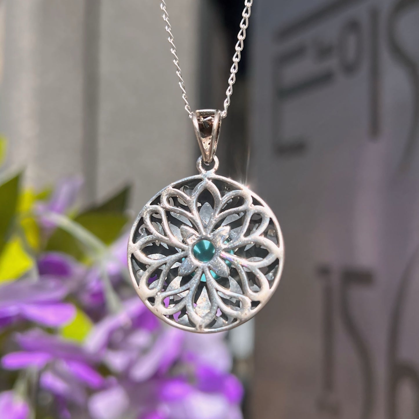 Sterling Silver Sleeping Beauty Turquoise Mandala Necklace