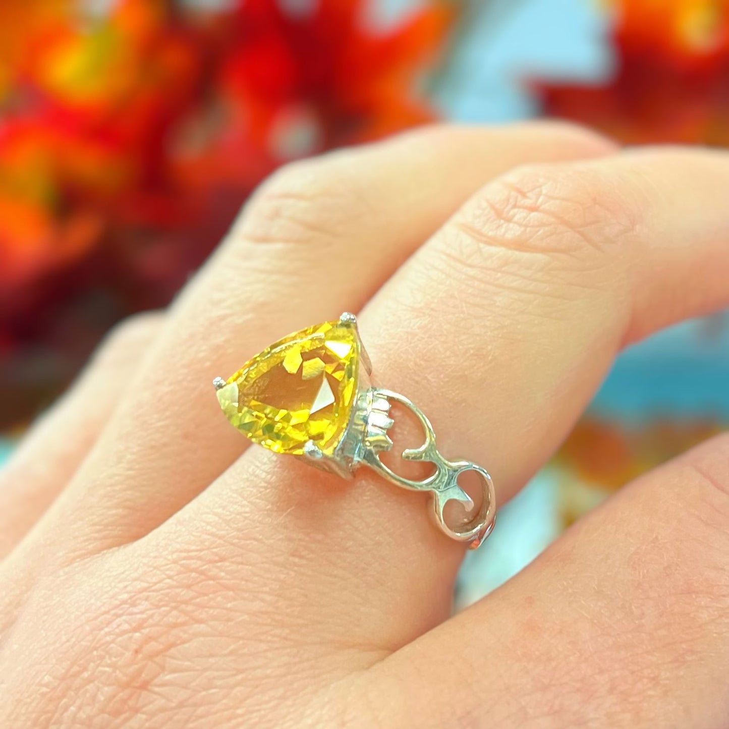 Sterling Silver Golden Trillion-Cut Citrine Ring - Size P