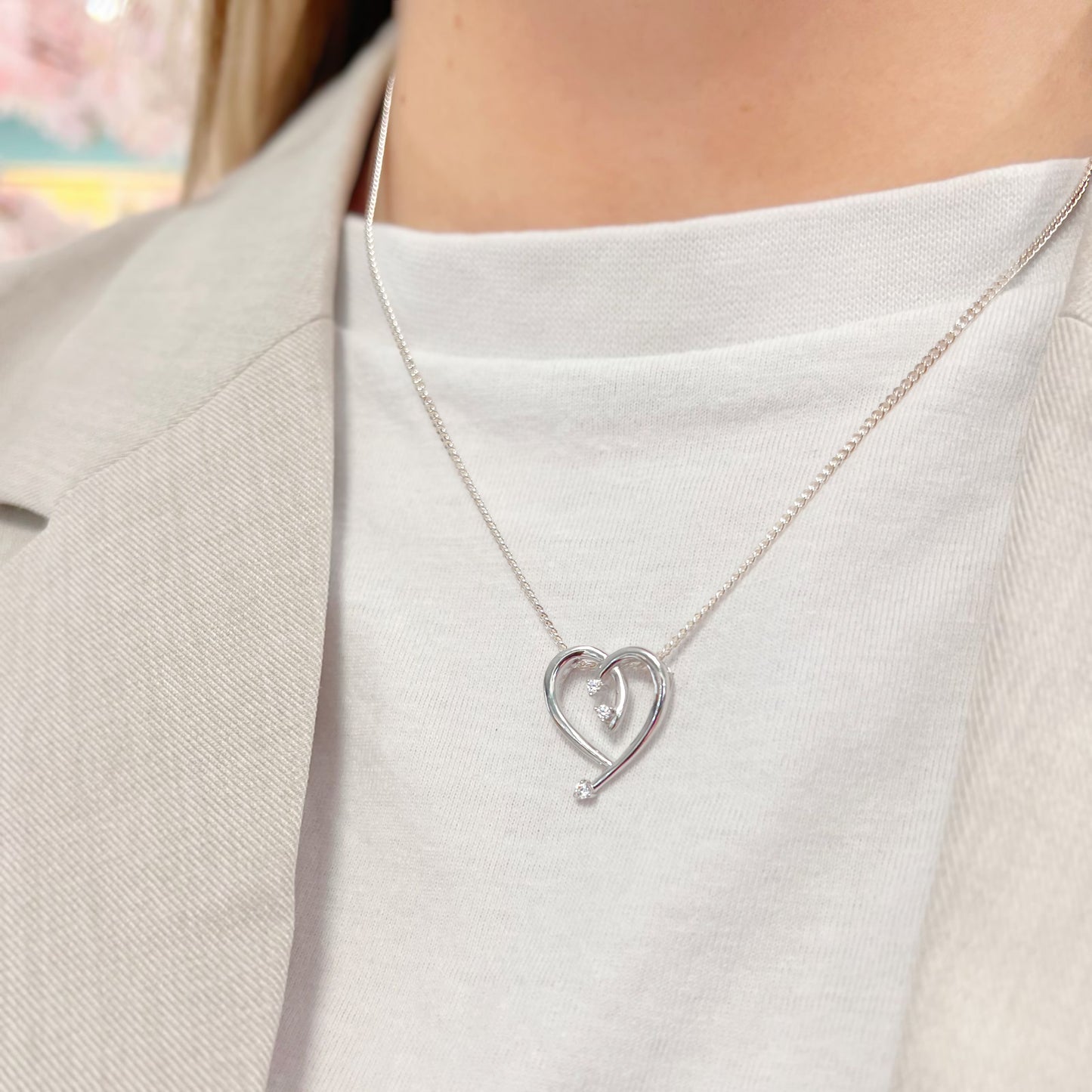 Sterling Silver Cubic Zirconia Swirling Heart Necklace