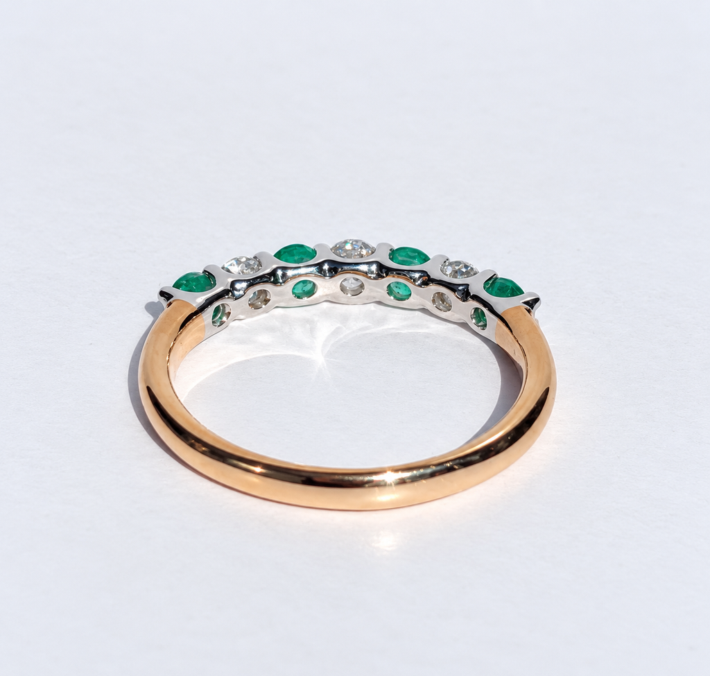 Emerald and Diamond Dainty 9ct Yellow Gold Half Eternity Ring | Size O