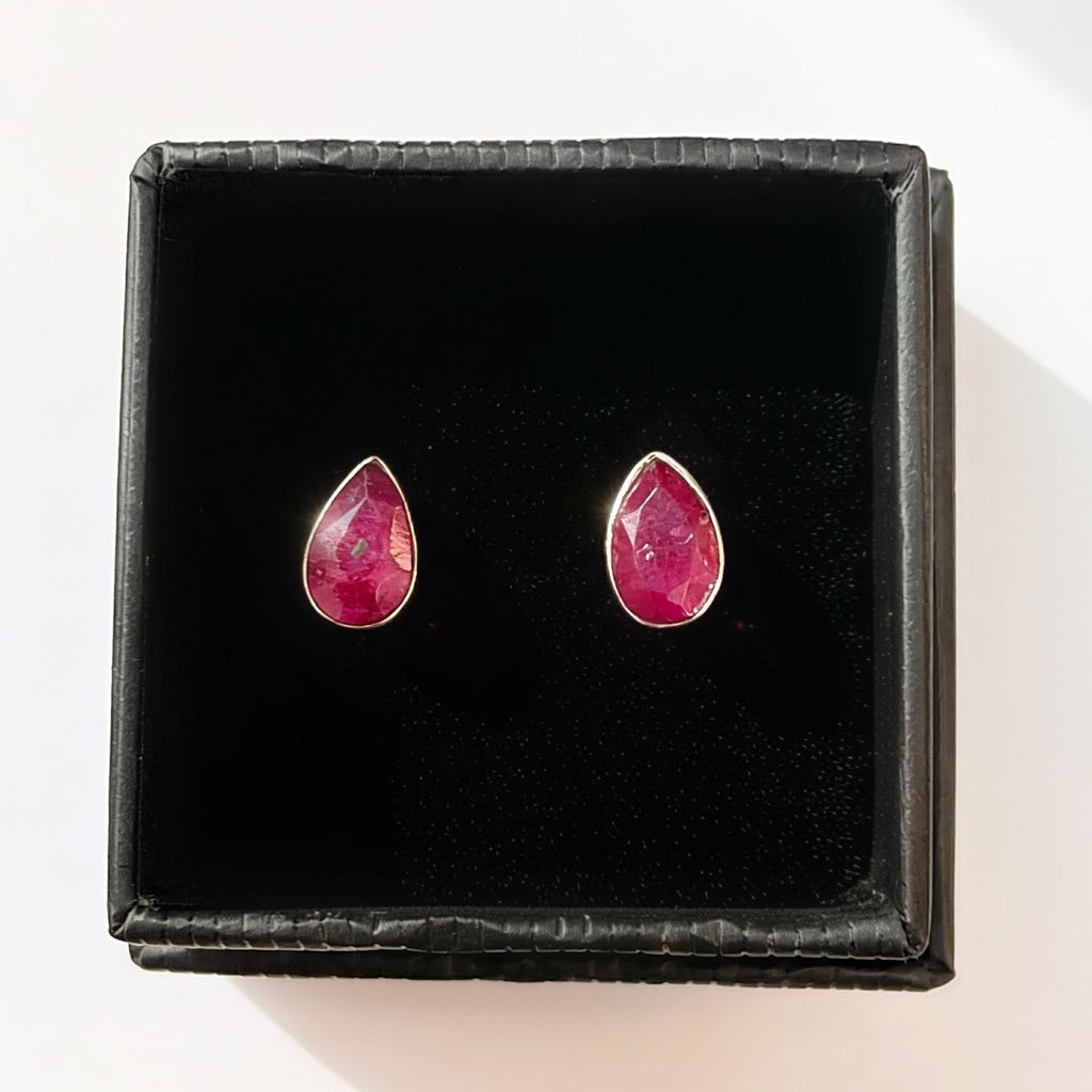 Pear-Cut Ruby Sterling Silver Dainty Stud Earrings
