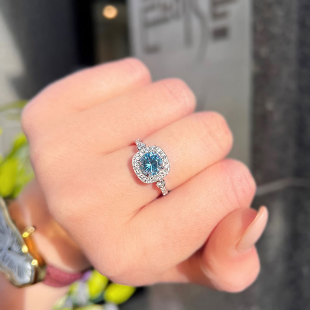 Aquamarine and Diamond 18ct White Gold Ring | Size M ½