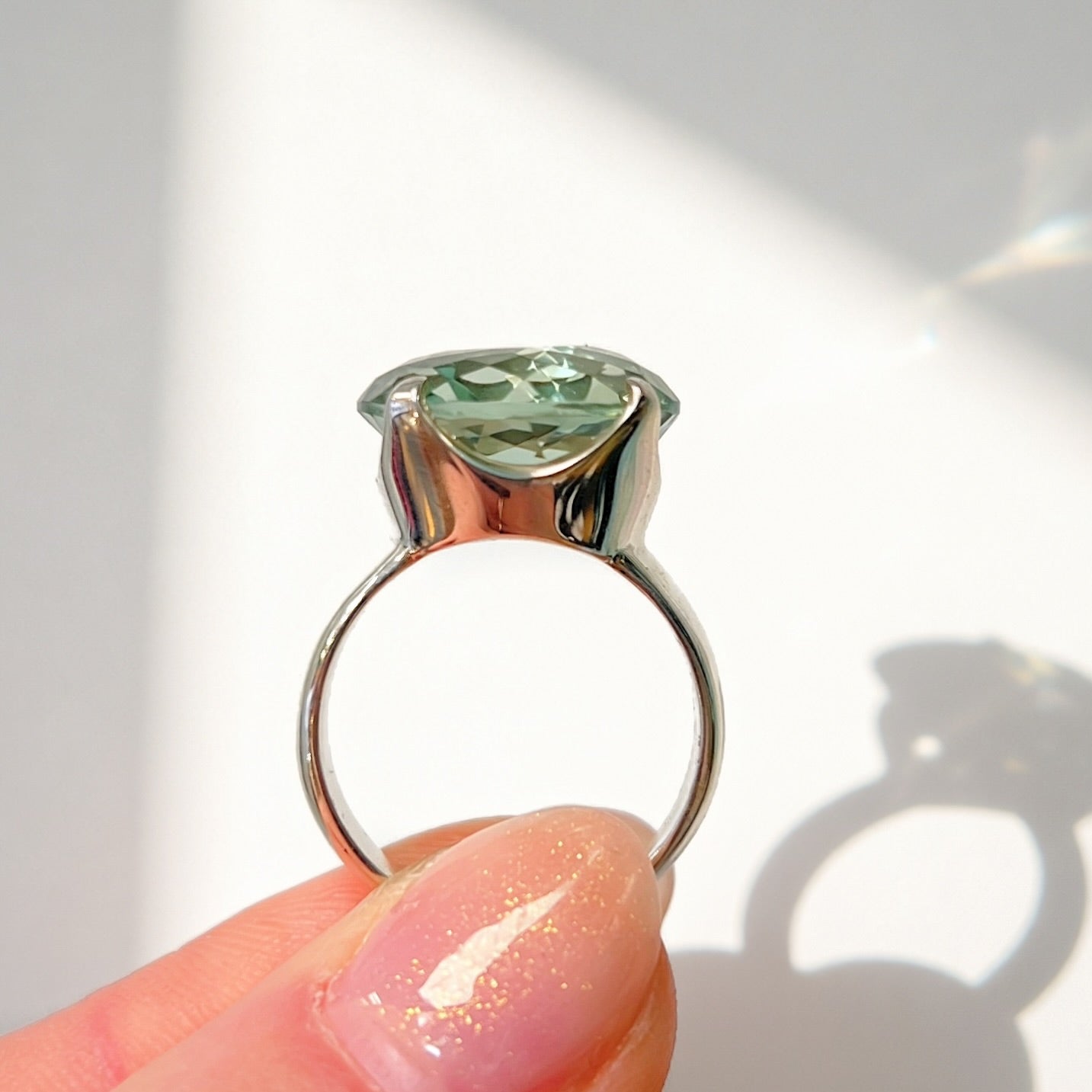 Sterling Silver Round-Cut Green Amethyst Cocktail Ring - Size M ½