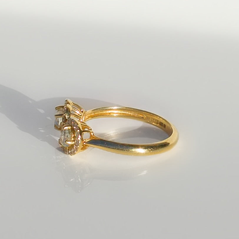 'The Lovers' Ring - 18ct Yellow Gold Toi et Moi Ring with Heart and Pear-Shaped Natural Yellow Diamonds Size M 1/2