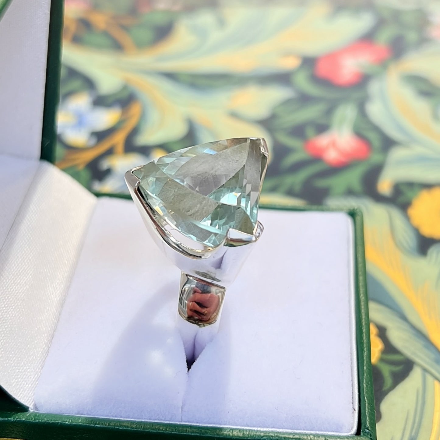 Chunky Sterling Silver Trillion-Cut Green Amethyst Cocktail Ring - Size R ½