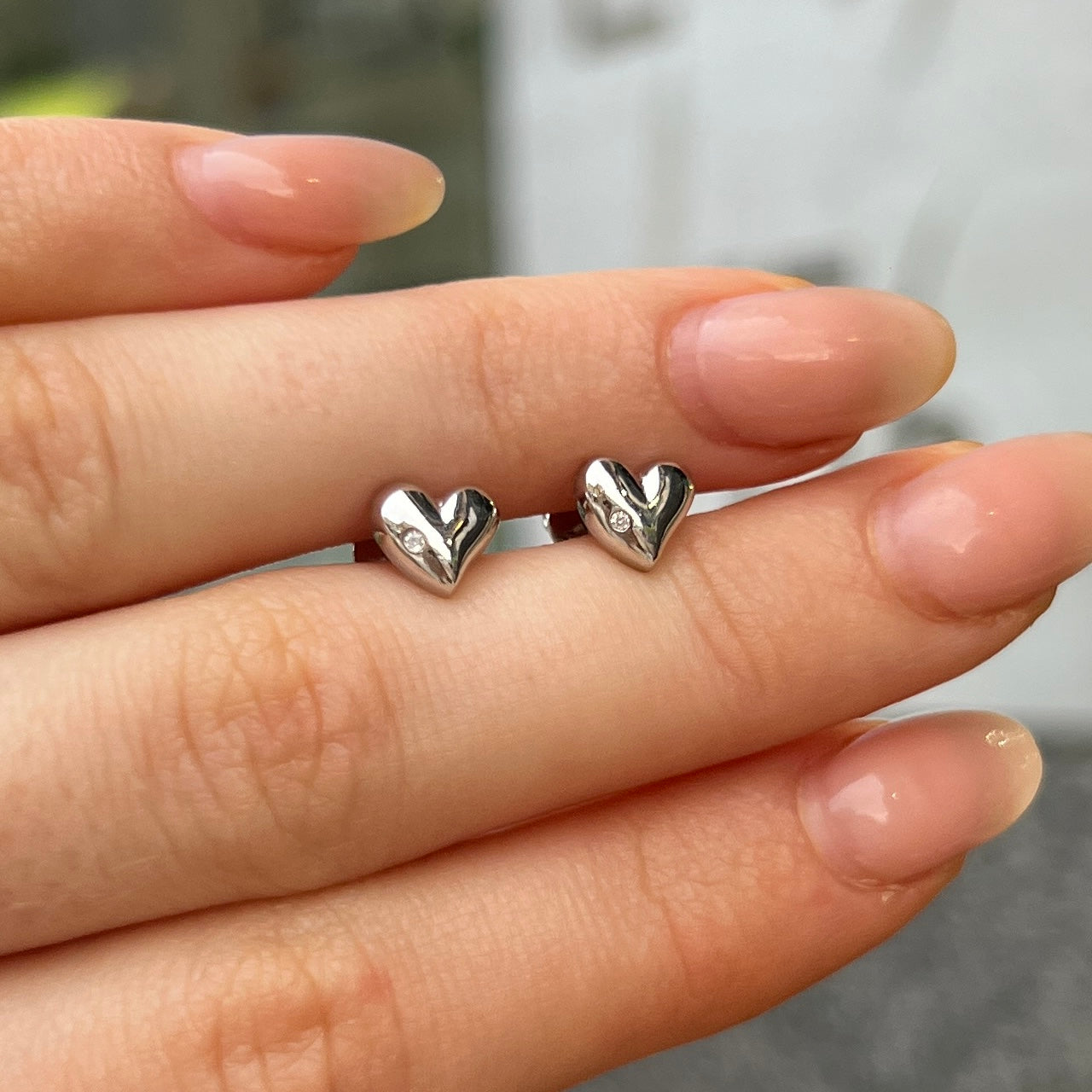 Sterling Silver Cubic Zirconia Heart Stud Earrings