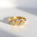 'The Lovers' Natural Yellow Diamond 18ct Yellow Gold Heart & Pear Cut Toi et Moi Ring | Size M ½