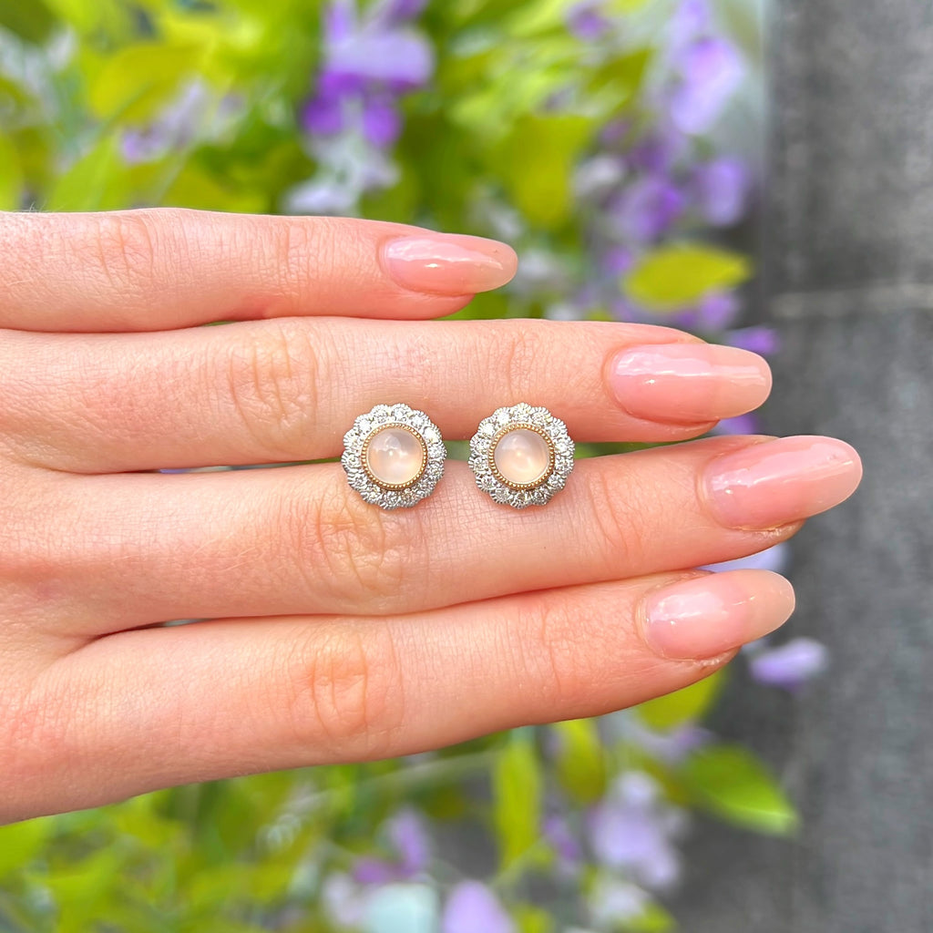 Moonstone and Diamond 9ct Gold Cluster Stud Earrings