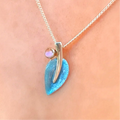 Pre-Order | Sterling Silver Sheila Fleet Blue Enamel Small Leaf Cubic Zirconia Necklace
